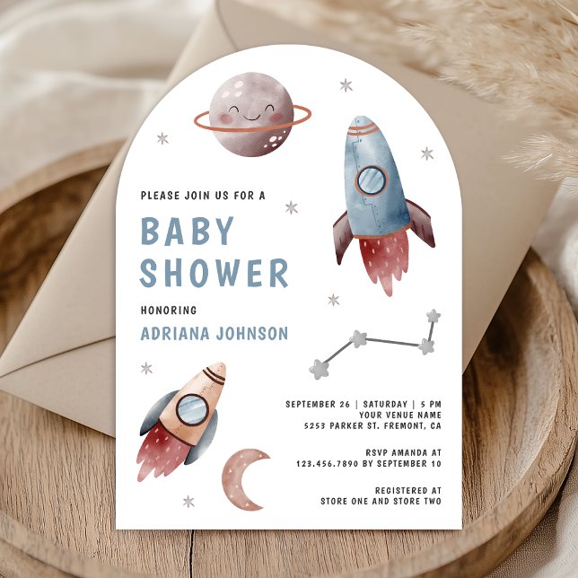 Invitation Fête de Bébé Planètes Fusée Espace Extérieur Arche (Créateur téléchargé)