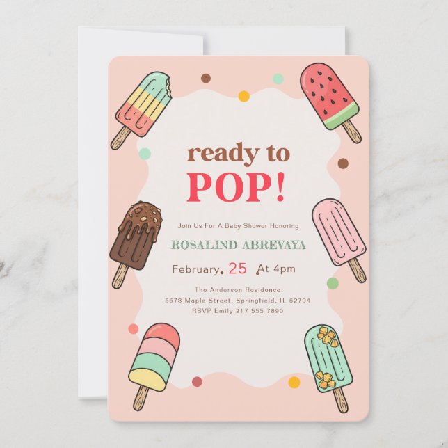 Invitation Fête de Bébé Popsicle Mignonne et Prête à Arriver  (Devant)