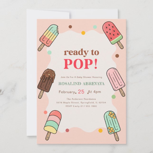 Invitation Fête de Bébé Popsicle Rose Estivale Prête à Éclate (Devant)