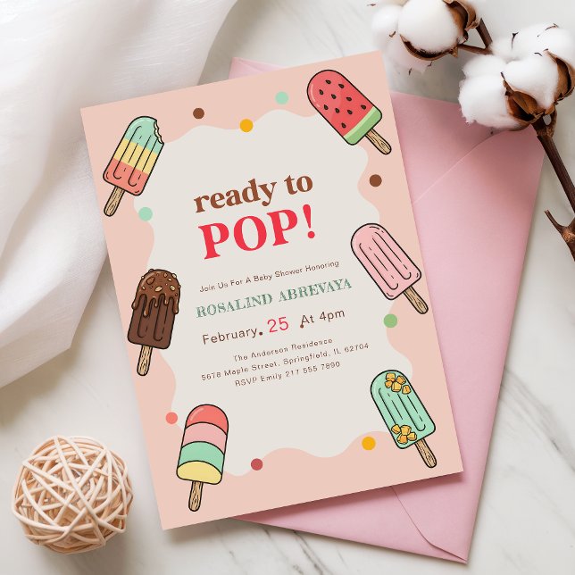 Invitation Fête de Bébé Popsicle Rose Estivale Prête à Éclate (Créateur téléchargé)