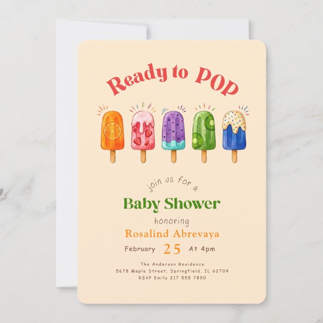 Invitation Fête de Bébé Popsicles Aquarelle Arc-en-ciel d'Été (Devant)