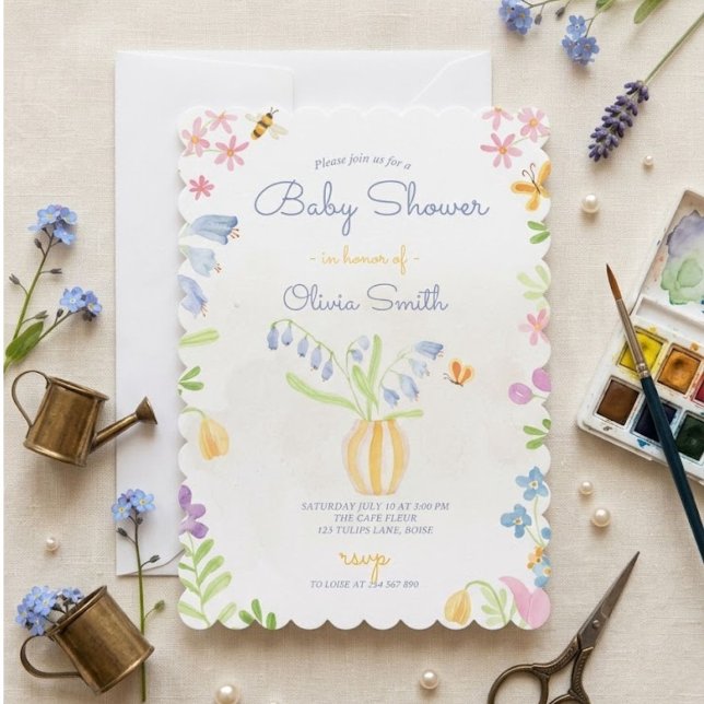 Invitation Fête de bébé Pot de fleurs de jardin de printemps  (Créateur téléchargé)
