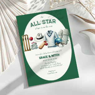 Invitation Fête de Bébé pour Couple et Joueur de Cricket Vede