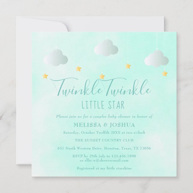 Invitation Fête de bébé pour couple Twinkle Twinkle sans genr (Devant)