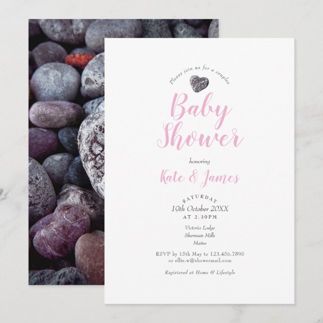Invitation Fête de bébé pour couples Pebble Heart / Saupoudra (Devant / Derrière)