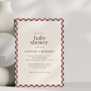Invitation Fête de bébé pour couples Tout en un Rose Brun à c