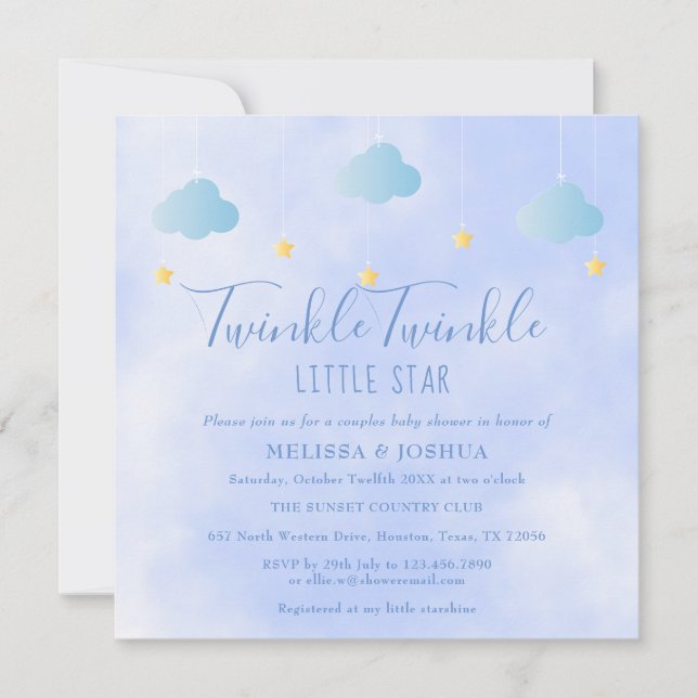 Invitation Fête de bébé pour couples Twinkle Twinkle Little S (Devant)