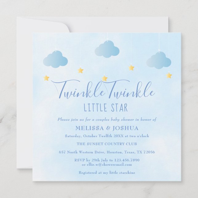 Invitation Fête de bébé pour couples Twinkle Twinkle Little S (Devant)