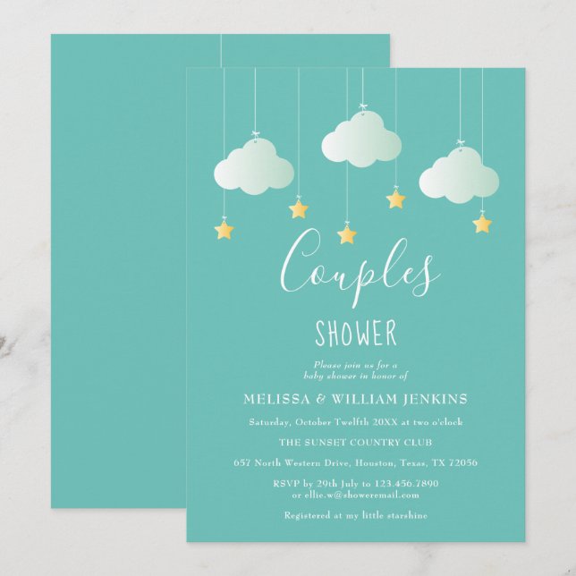 Invitation Fête de Bébé pour les Couples Twinkle Twinkle Litt (Devant / Derrière)