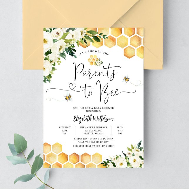 Invitation Fête de bébé pour les futurs parents abeilles (Créateur téléchargé)