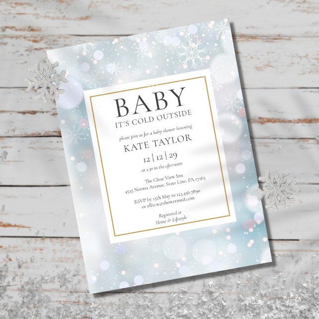Invitation Fête de Bébé pour un Bébé d'Hiver sous la Neige Bé (Créateur téléchargé)