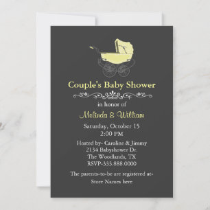 Invitation Fête de bébé pour un couple vintage gris et jaune