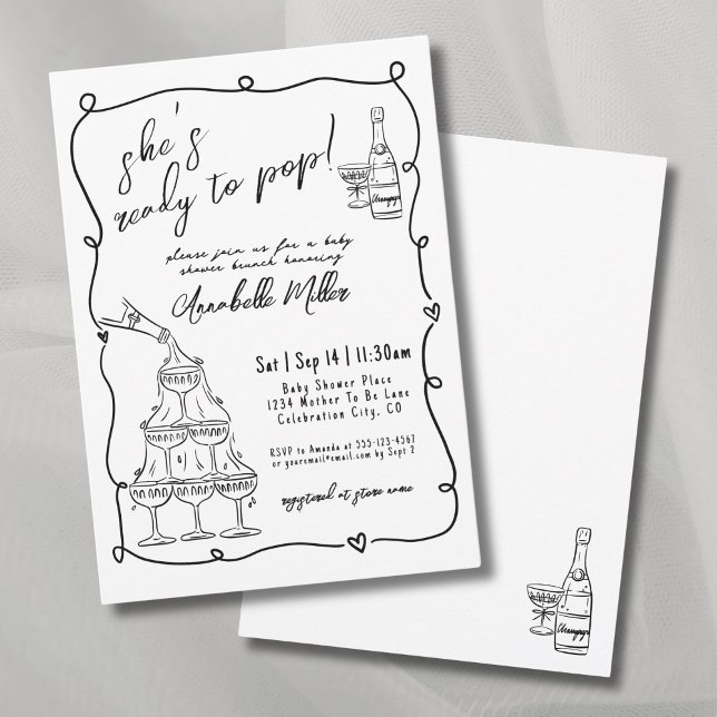 Invitation Fête de Bébé Prêt à Naître Dessiné à la Main (Hand Drawn Ready To Pop Baby Shower Invitation)