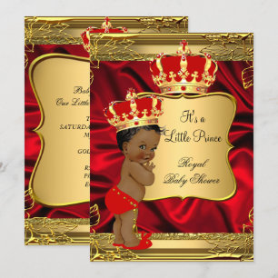 Invitation Fête de bébé Prince Afro-Américain Or Rouge