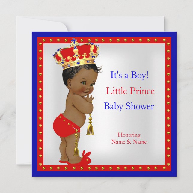 Invitation Fête de bébé Prince Filleul Rouge Blanc Bleu Garço (Devant)