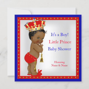 Invitation Fête de bébé Prince Filleul Rouge Blanc Bleu Garço