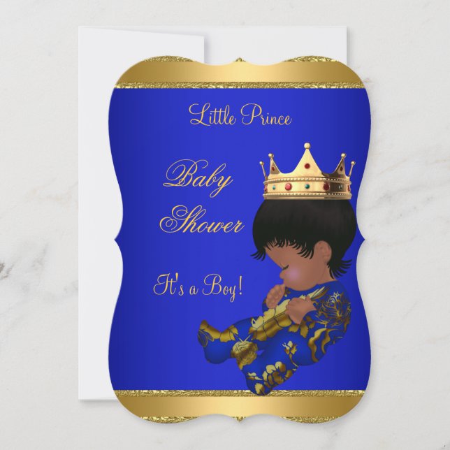 Invitation Fête de bébé prince garçon Ethnique Bleu (Devant)