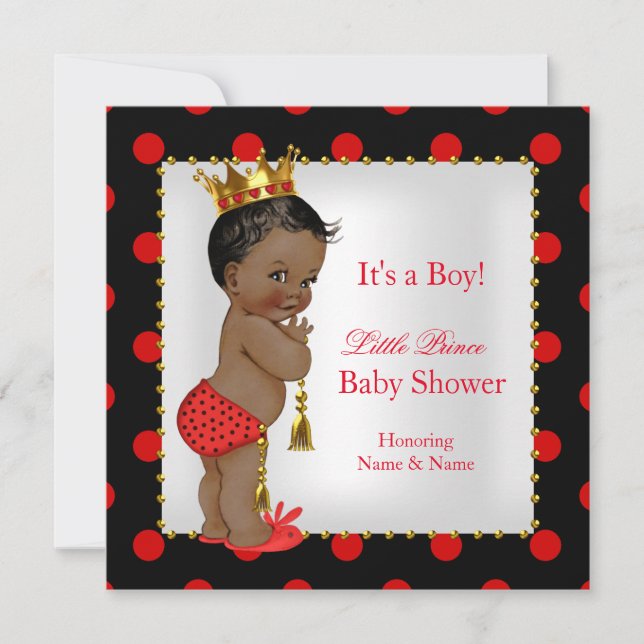 Invitation Fête de bébé prince rouge noir garçon ethnique (Devant)