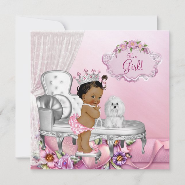 Invitation Fête de bébé Princesse Chaise Rose Féminin (Devant)