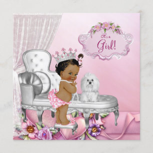 Invitation Fête de bébé Princesse Chaise Rose Féminin