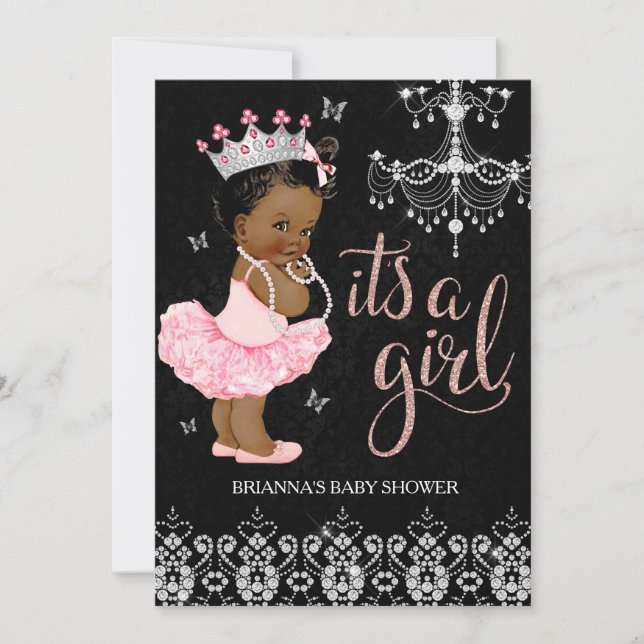 Invitation Fête de bébé princesse diamant afro-américaine (Devant)