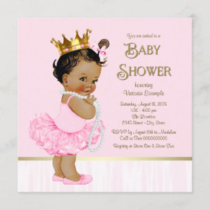 Invitation Fête de Bébé Princesse Ethnique Ballerine Rose Or
