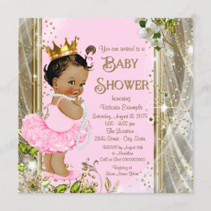 Invitation Fête de bébé Princesse Ethnique Tutu Rose Or