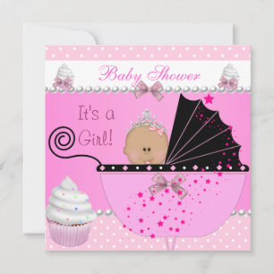 Invitation Fête de bébé princesse fille gâteau rose saupoudre