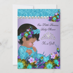 Invitation Fête de bébé princesse fille sarcelle bleu violet 