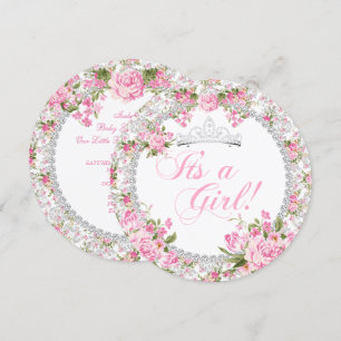 Invitation Fête de bébé princesse fille Vintage Rose Florale