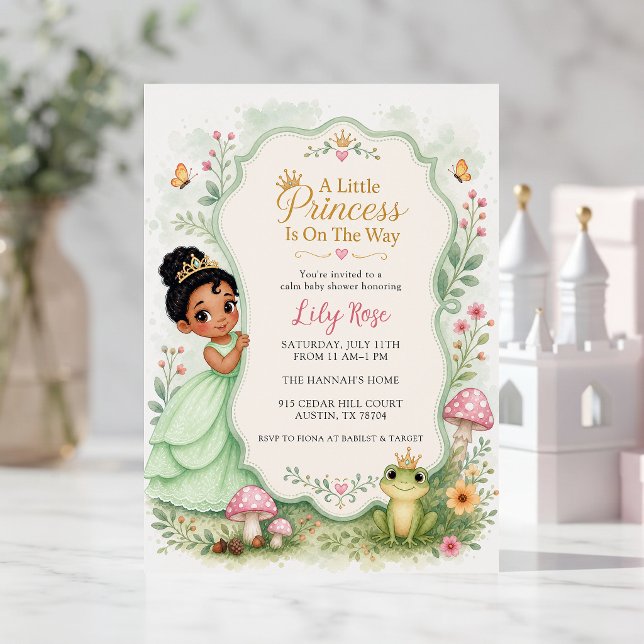 Invitation Fête de Bébé Princesse Grenouille à l'aquarelle (Créateur téléchargé)