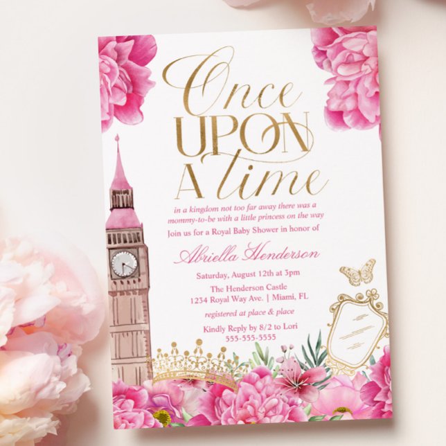 Invitation Fête de bébé princesse Il était une fois rose (Créateur téléchargé)