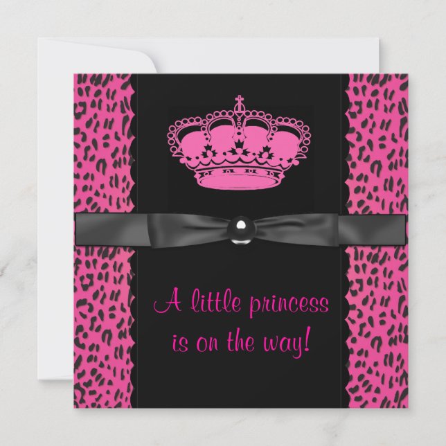 Invitation Fête de Bébé Princesse Léopard Rose Chaud Fille (Devant)