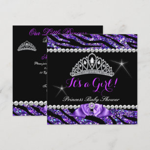 Invitation Fête de bébé princesse paillettes zèbre violet Rub