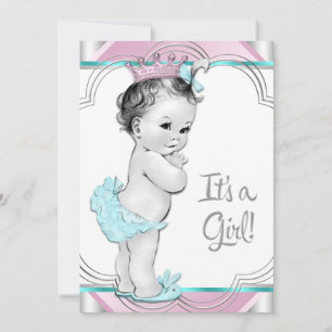 Invitation Fête de bébé princesse rose et bleu sarcelle