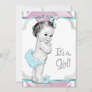 Invitation Fête de bébé princesse rose et bleu sarcelle