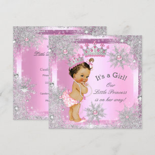 Invitation Fête de bébé princesse Rose Hiver Merveilleux
