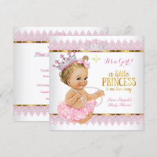 Invitation Fête de bébé princesse rose or blonde fille