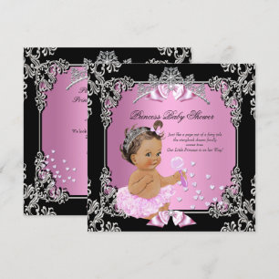 Invitation Fête de bébé princesse rose tutu noir brunette