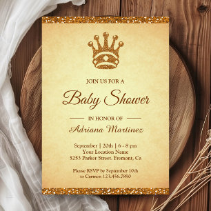Invitation Fête de bébé Princesse Royale Dorée Vintage