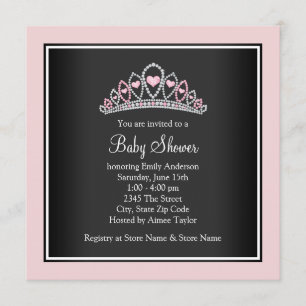 Invitation Fête de bébé Princesse Tiara Rose Princesse