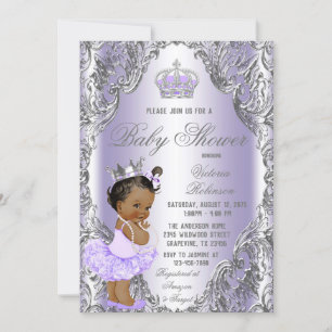 Invitation Fête de Bébé Princesse Tutu Argent Violet
