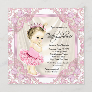Invitation Fête de bébé Princesse Tutu Perles Ballerine