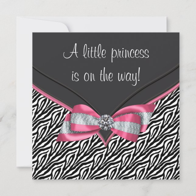 Invitation Fête de bébé Princesse Zèbre Rose (Devant)