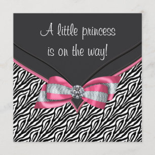 Invitation Fête de bébé Princesse Zèbre Rose
