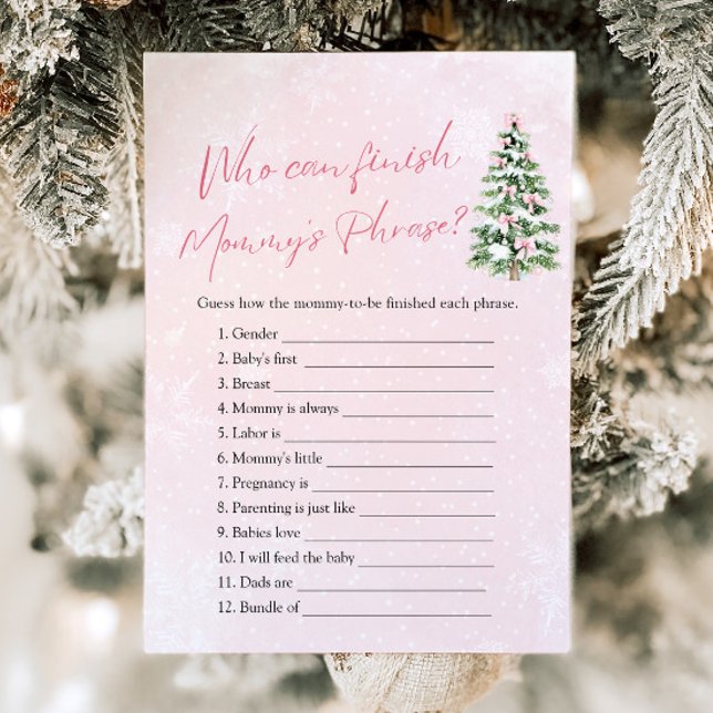 Invitation Fête de Bébé : Qui Peut Terminer la Phrase de Mama (Pink Bow Christmas Who Can Finish Mommy's Phrase Baby Shower Game)