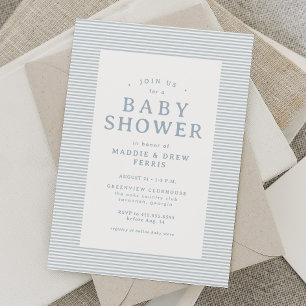 Invitation Fête de bébé rayée seersucker bleu blanc prépa
