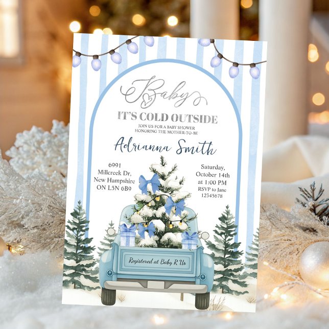 Invitation Fête de bébé Rayures Bleu Fantaisiste Froid à l'ex (Créateur téléchargé)