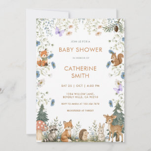 Invitation Fête de bébé renard de la forêt cerf lapin fleur s