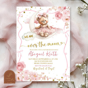 Invitation Fête de bébé Rose Bow Coquette au-delà de la lune